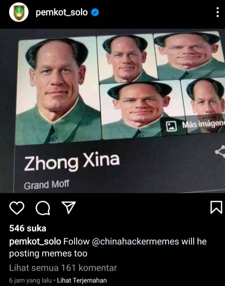 Akun Pemkot Solo @pemkot_solo yang diretas. Instagram