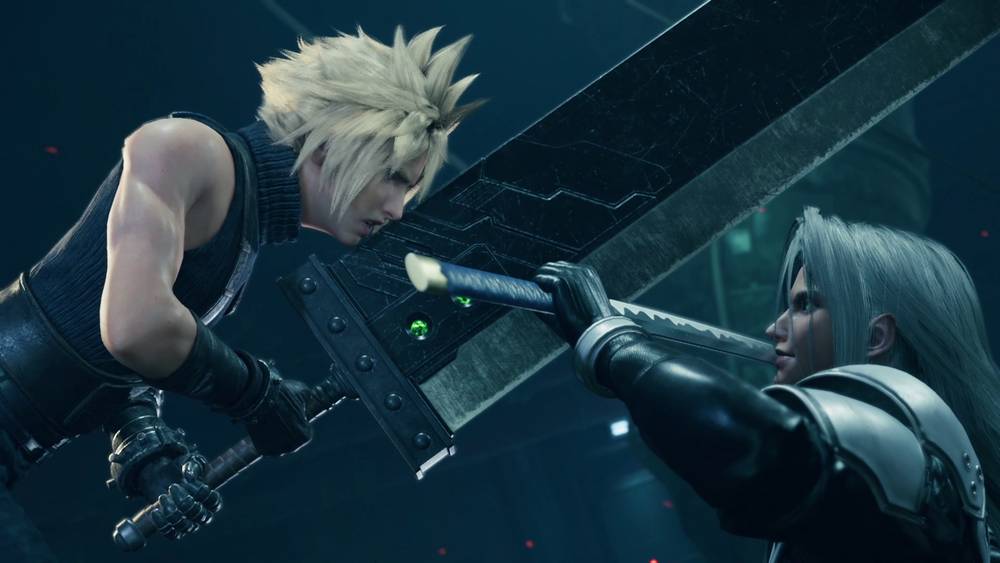 Sephiroth menahan serangan Cloud Strife di Final Fantasy VII Remake. (finalfantasy.fandom.com)