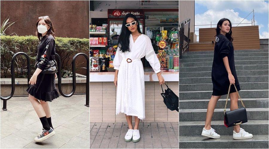 9 Padu-padan Dress dengan Sneakers, Ada Hijab Juga Lho