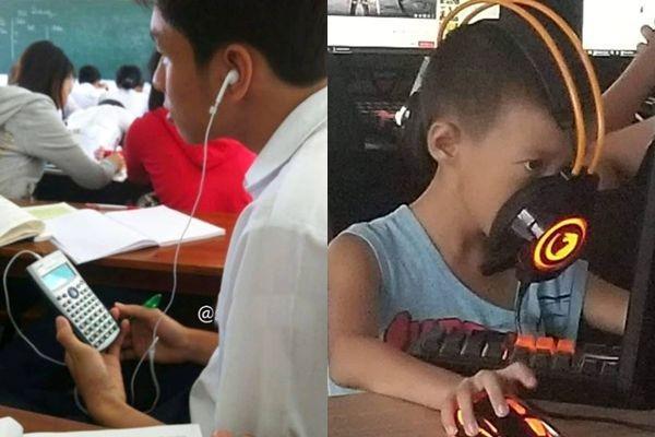 potret nyeleneh orang pakai headset (instagram.com/sukijan.id | instagram.com/kementrian_humor_indonesia)