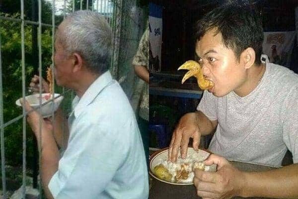 10 Potret Lucu Bapak-bapak Menikmati Makanan, Yang Penting Kenyang