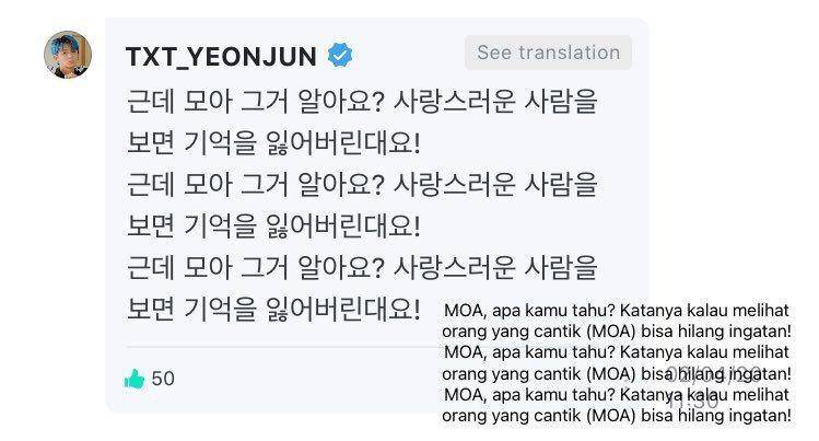Tangkapan layar unggahan Yeonjun TXT (weverse.io/txt)