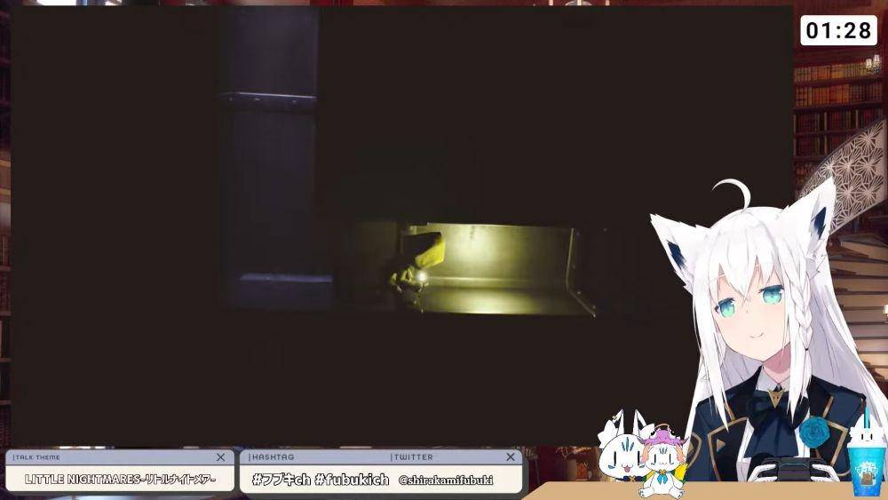 Shirakami Fubuki yang sedang bermain game Little Nightmares (YouTube/フブキCh。白上フブキ)
