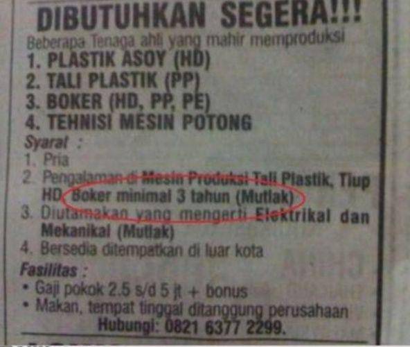 tulisan lowongan kerja nyeleneh (instagram.com/awreceh)