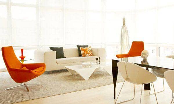 ilustrasi ruang tamu bernuansa warna oranye (homedesignlover.com)