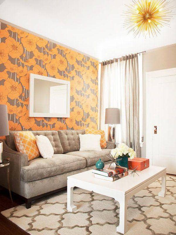 ilustrasi ruang tamu bernuansa warna oranye (homedesignlover.com)