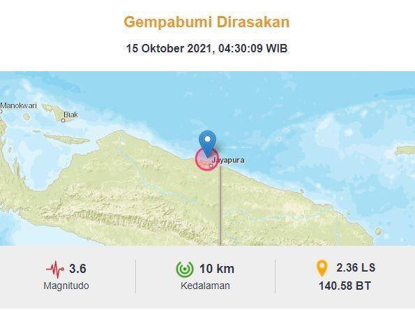 Gempa di Jayapura, Papua (Twitter BMKG/@infoBMKG)