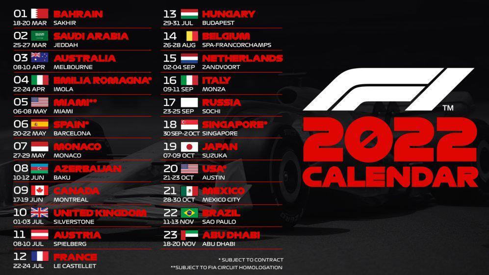 Jadwal lengkap Formula 1 musim 2022 (formula1.com)