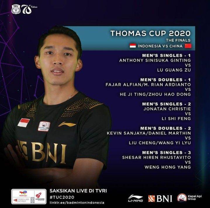 line up babak final Thomas Cup 2020 (instagram.com/badminton.ina)