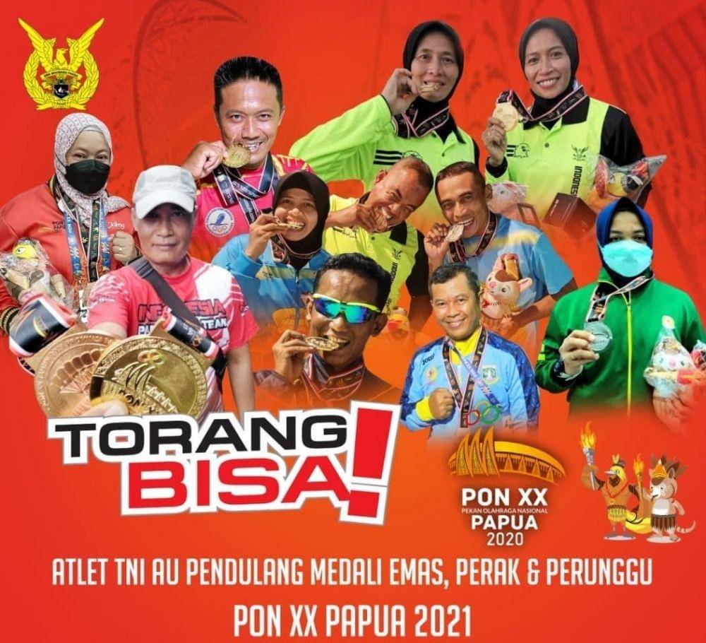 Deretan prajurit TNI Angkatan Udara yang berhasil memenangkan medali di PON XX di Papua (www.instagram.com/@militer.udara)