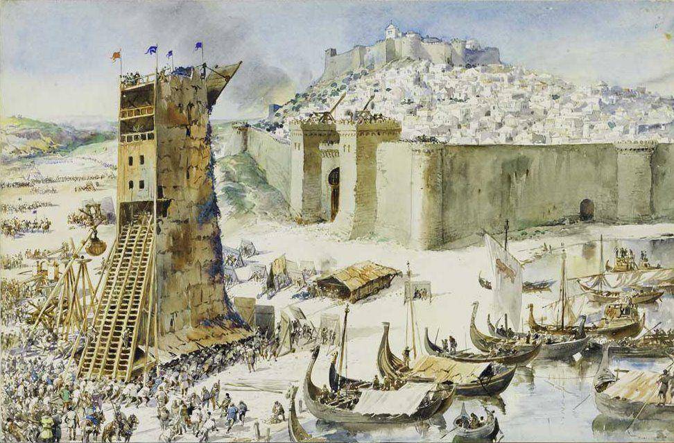 potret Siege Tower pada pengepungan Lisbon di abad ke-12 (wikimedia.org)
