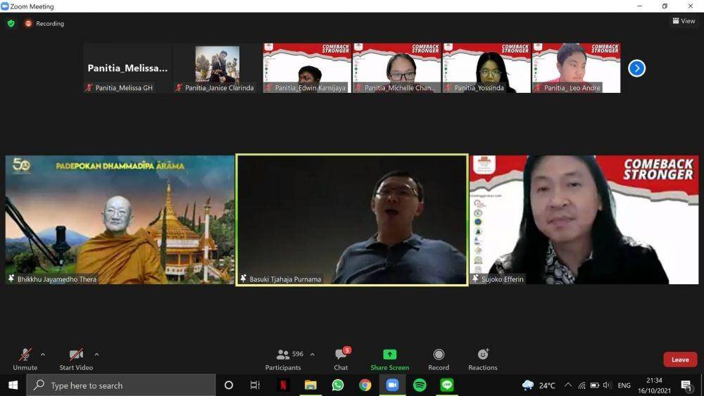 Webinar Sarasehan Kebangsaan peringatan Sumpah Pemuda yang digelar Young Buddhist Association, Sabtu malam. Dok. Istimewa.