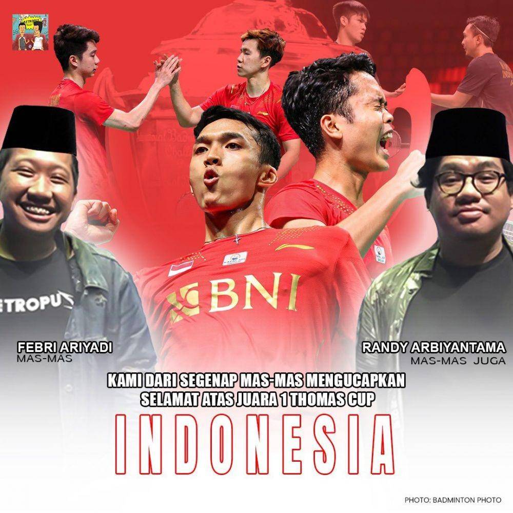 ucapan selamat warganet tim Thomas Indonesia (twitter.com/podcastretropus)