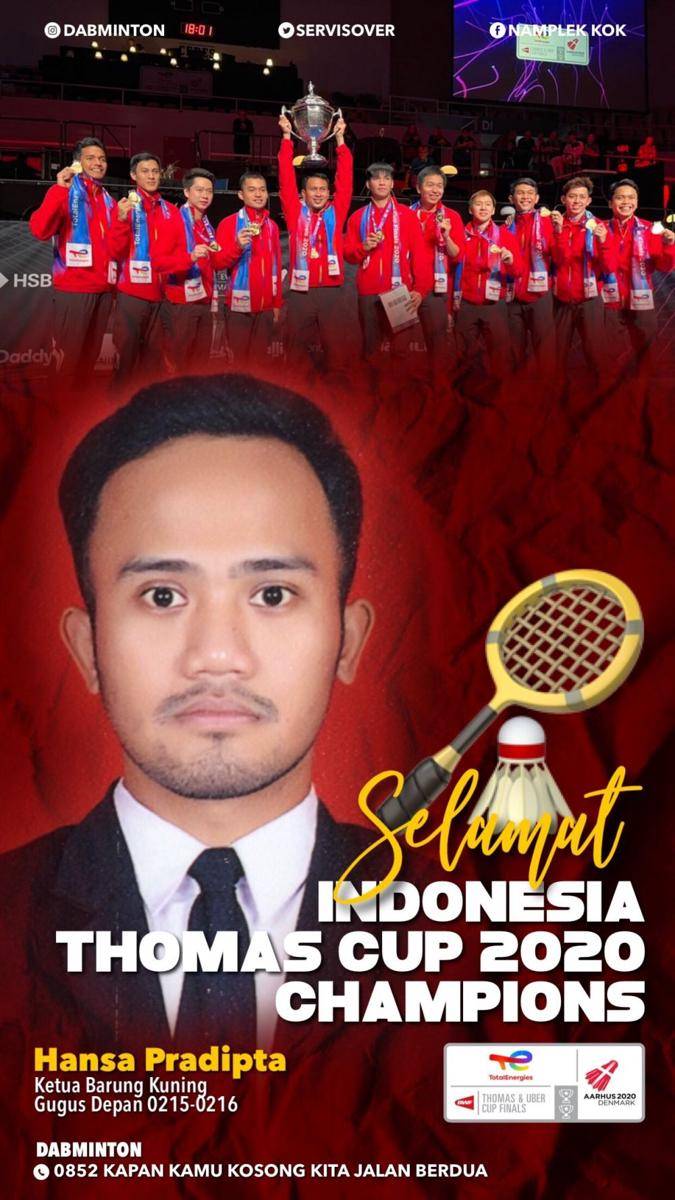 ucapan selamat warganet tim Thomas Indonesia (twitter.com/kakluluu)