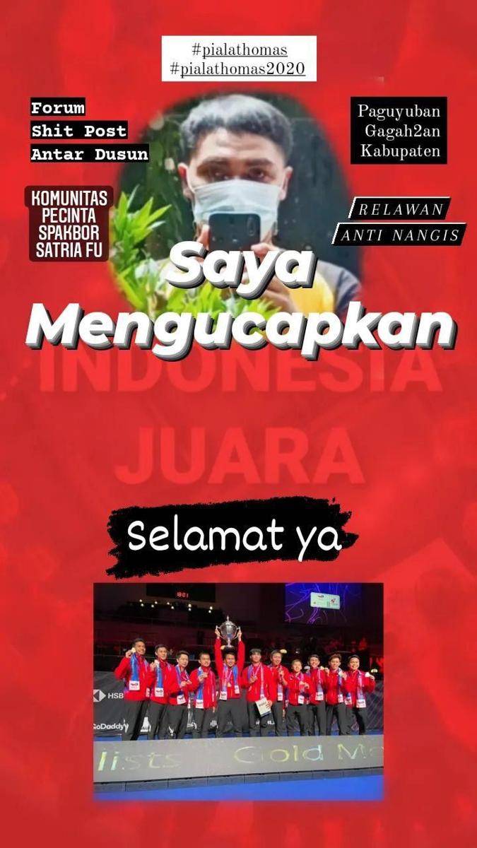 ucapan selamat warganet tim Thomas Indonesia (twitter.com/axdxt)