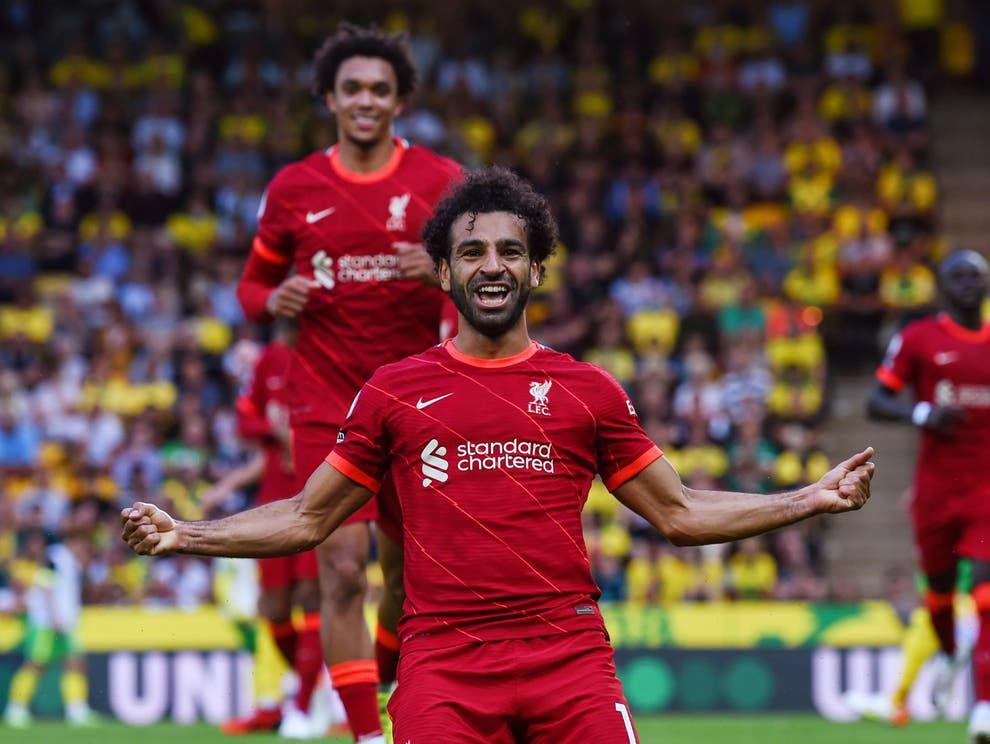Mohamed Salah berselebrasi setelah mencetak gol (independent.co.uk)
