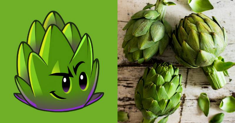 karakter Dartichoke dan ilustrasi artichoke (dok. PopCap Games/Plants vs. Zombies 2 | unsplash.com/Kim Daniels)