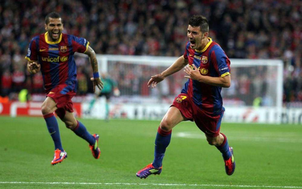 potret selebrasi gol David Villa (fcbarcelona.com)