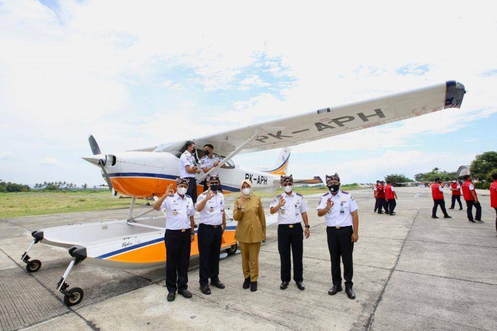 Peresmian Seaplane Amphibian Operation dan Pelantikan Perwira Transportasi di Hanggar Alpha API Banyuwangi, Senin (18/10/2021). (Dok. Humas Pemkab Banyuwangi)