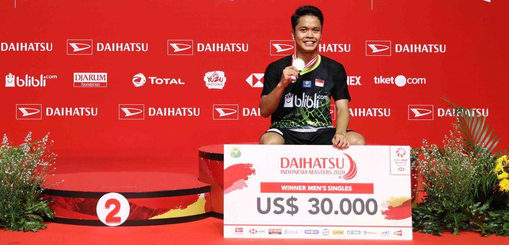 Anthony Sinisuka Ginting saat menjuarai Indonesia Masters 2020. (m.pbsi.id)