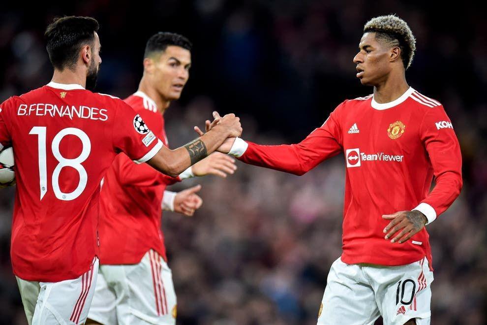 Marcus Rashford bersama Bruno Fernandes dan Cristiano Ronaldo. (independent.co.uk)