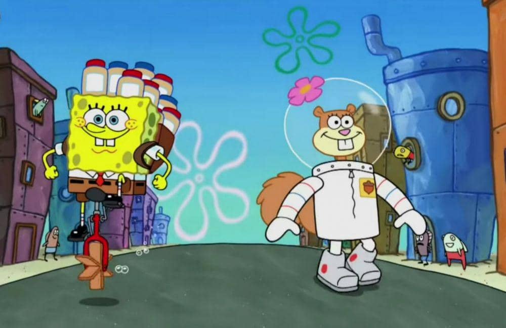 karakter SpongeBob SquarePants dan Sandy Cheeks