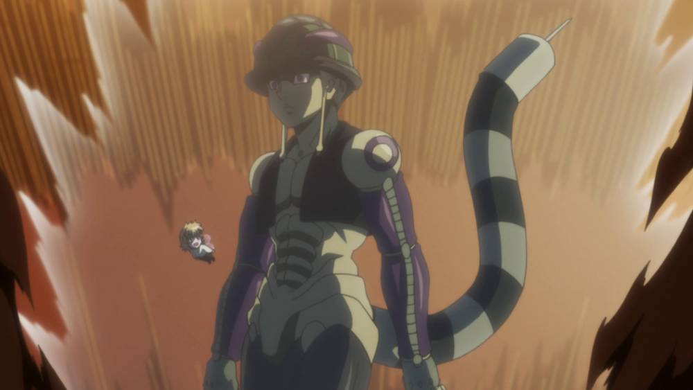 Cuplikan adegan saat Meruem bangkit kembali setelah diselamatkan oleh Youpi dan Pouf. (dok. Netflix/Hunter x Hunter)