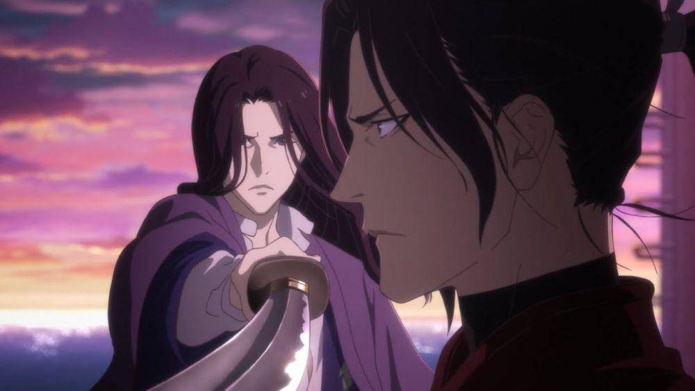 Shitan menghunuskan pedang ke arah Yukimaru. (dok. Production I.G/Fena: Pirate Princess)
