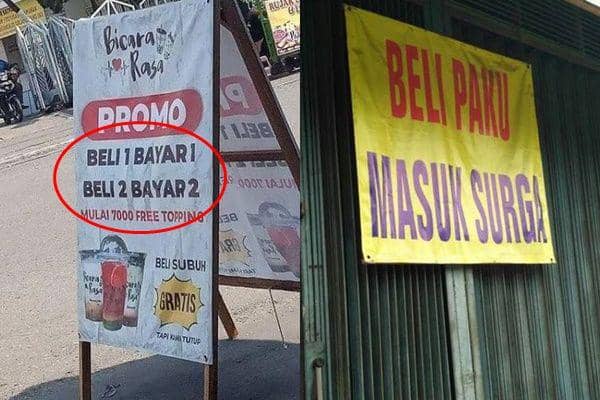10 Tulisan di Spanduk Promo Ini Harus Baca Dua Kali, Awas Terkecoh
