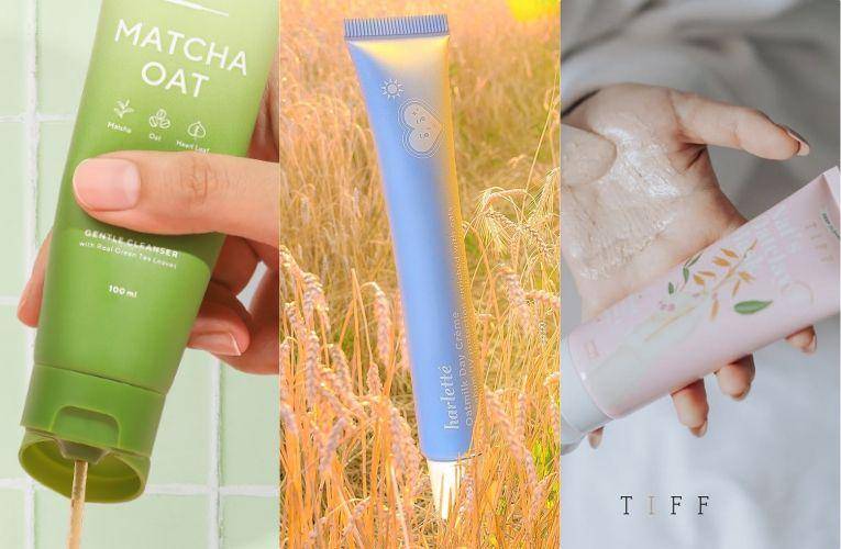 True To Skin Matcha Oat Gentle Cleanser (sociolla.com) | Harlette Oatmilk Day Creme (instagram.com/harlettebeauty) | Tiff Body Nat's Oatclay Mask (instagram.com/tiffbody.official)