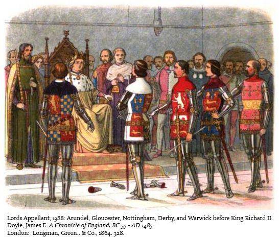 "Lords Appellant" adalah lima rekan sejawat pada masa pemerintahan Raja Richard II, yang mengadakan "Parlemen Tanpa ampun" pada Februari 1388, dan memakzulkan raja karena pengkhianatan. (National Archives, UK)