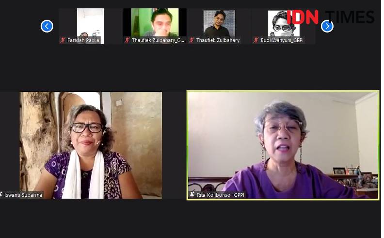 Tangkapan layar Gerakan Perempuan Perlindungan Indonesia (GPPI) melakukan sharing seputar sidang Komite CEDAW ke-80 pada kegiatan Media Briefing "Implementasi CEDAW di Indonesia" pada Jumat (29/10/21) (IDN Times/Annisa Dewi Lestari)