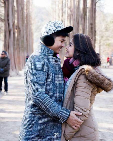 potret Glenn Alinskie dan Chelsea Olivia di lokasi syuting drama Winter Sonata (instagram.com/go.plus)
