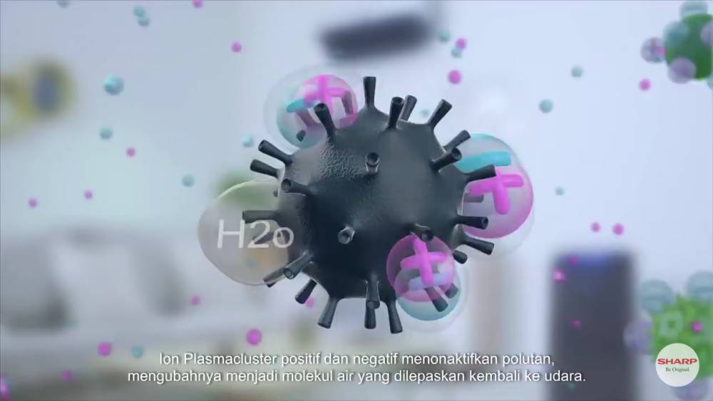 ilustrasi ion plasmacluster bekerja membasmi virus (YouTube/Sharp Indonesia)