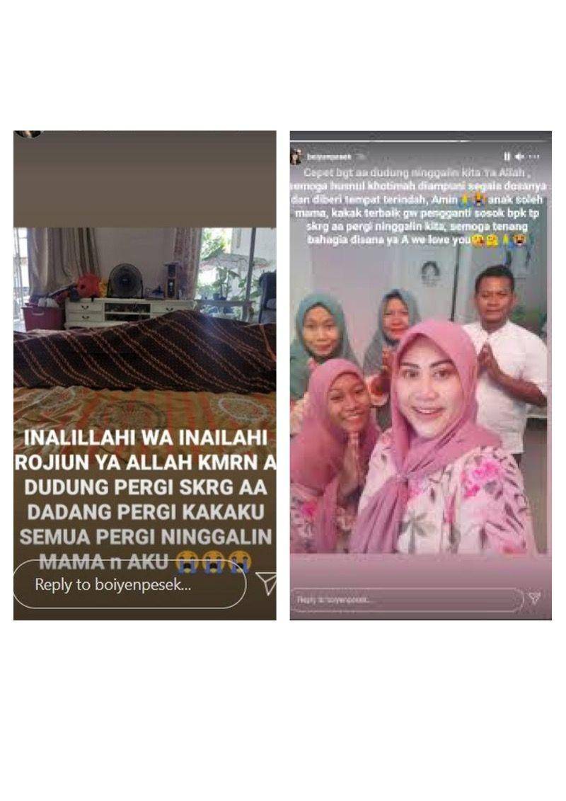 Artis kehilangan saudara (instagram.com/boiyenpesek)
