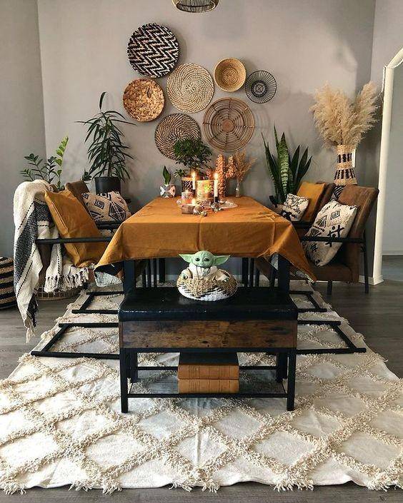 Ruang makan bergaya bohemian. (songmics.com)