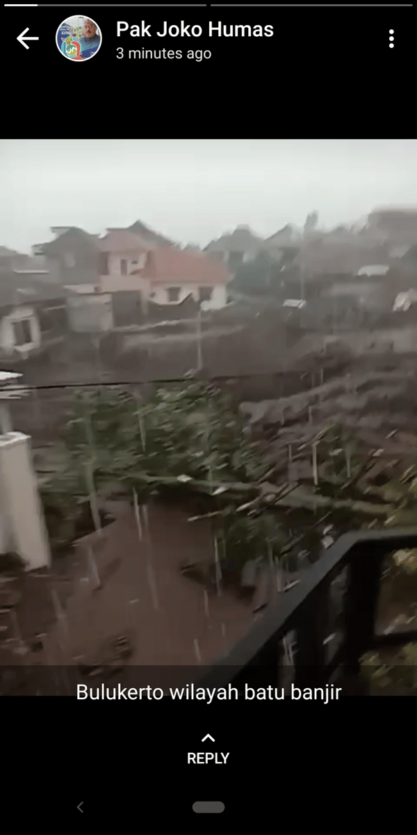 Tangkapan gambar air meluap di desa Sumber Brantas, Kota Batu. Dok/istimewa
