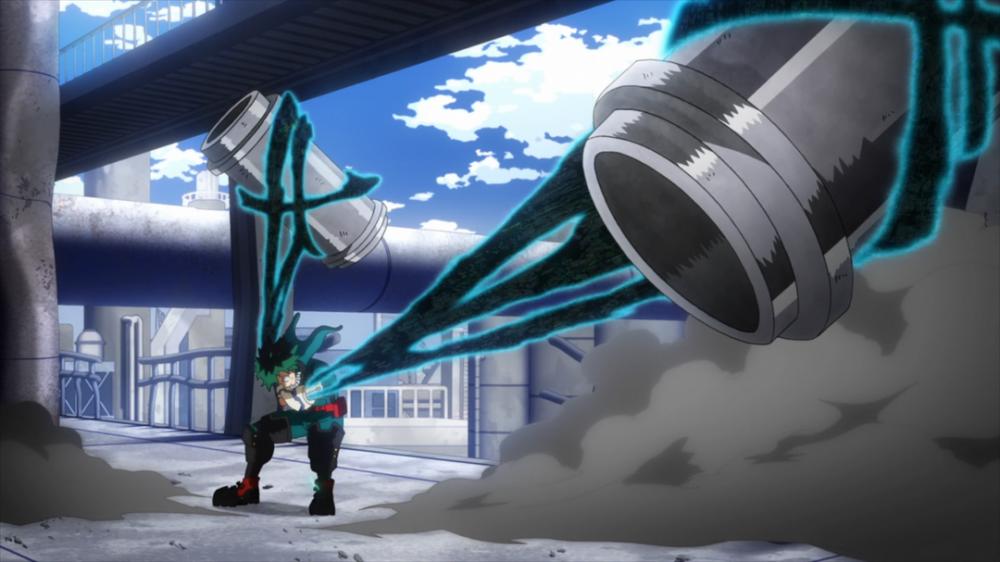 Deku menggunakan Blackwhip. (dok. Bones/My Hero Academia)