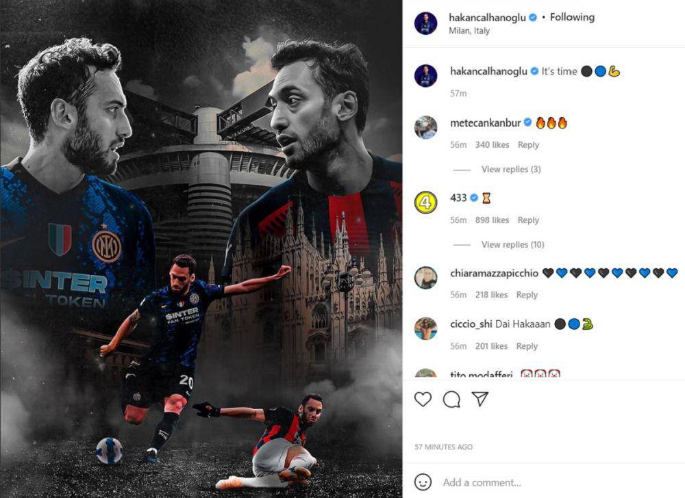 unggahan Hakan Calhanoglu jelang Derby Milano (instagram/hakancalhanoglu)