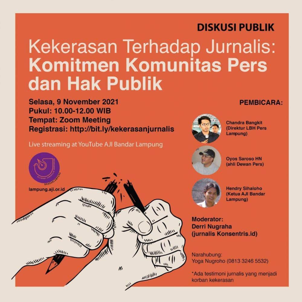 Aliansi Jurnalis Independen (AJI) Bandar Lampung akan menggelar diskusi publik bertajuk “Kekerasan Terhadap Jurnalis: Komitmen Komunitas Pers dan Hak Publik”. (IDN Times/Istimewa).