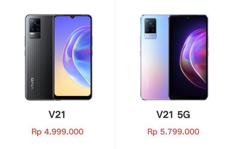 perbandingan vivo V21 dan vivo V21 5G (vivo.com)