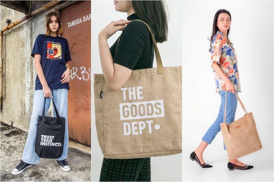 Rekomendasi Tote Bag. (instagram.com/triplef.storeid | thegoodsdept.com | tokopedia.com)