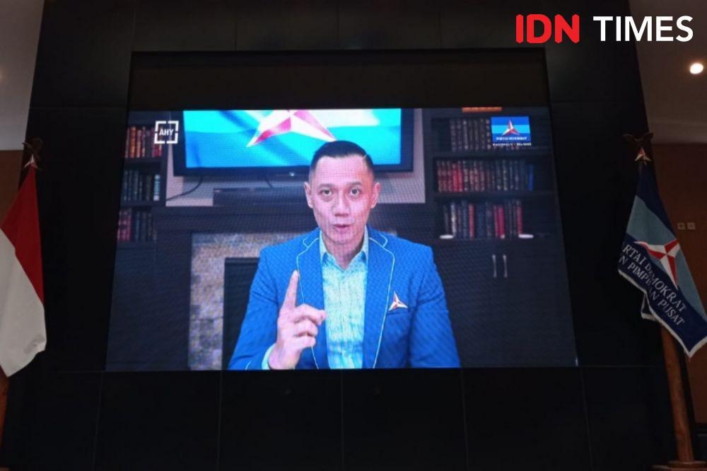 Ketua Umum Partai Demokrat, Agus Harimurti Yudhoyono (AHY) dalam video konpers di Kantor DPP Partai Demokrat, Jl Proklamasi, Menteng, Jakarta Pusat, Rabu (10/11/2021). (IDN Times/Sachril Agustin)
