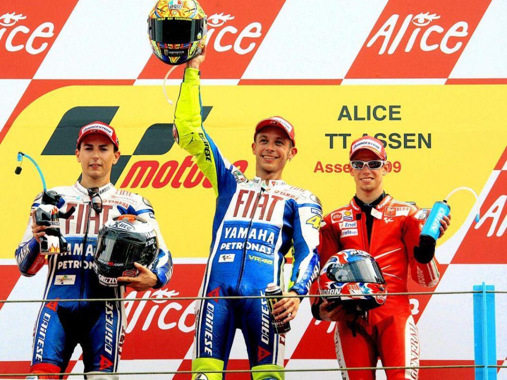 Valentino Rossi, Jorge Lorenzo, dan Casey Stoner (motogp.com)