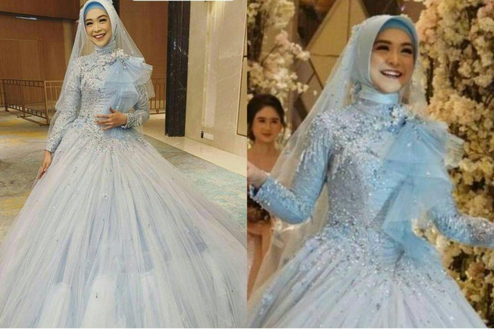 10 Makeup dan Gaun Resepsi Ria Ricis, Gaun Berlampu bak Cinderella
