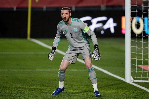 David de Gea, kiper, beraksi di bawah mistar gawang timnas Spanyol pada jeda internasional. (twitter.com/EURO2024DE)