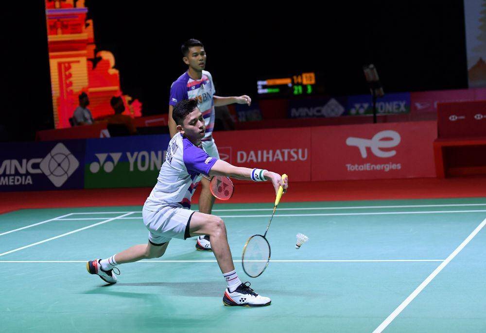 Pertandingan Ganda putra Indonesia, Fajar Alfian/Muhammad Rian Ardianto di Indonesia Masters 2021. (dok. Humas PP PBSI)