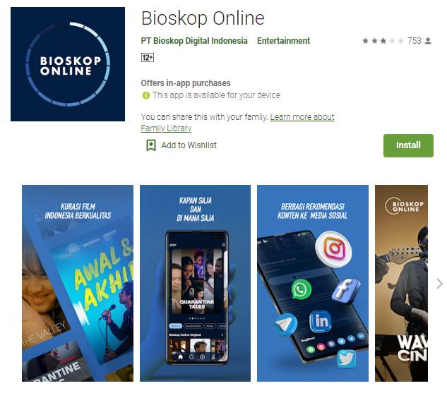ilustrasi tampilan aplikasi Bioskop Online di Play Store (google.play.com/Bioskop Online)