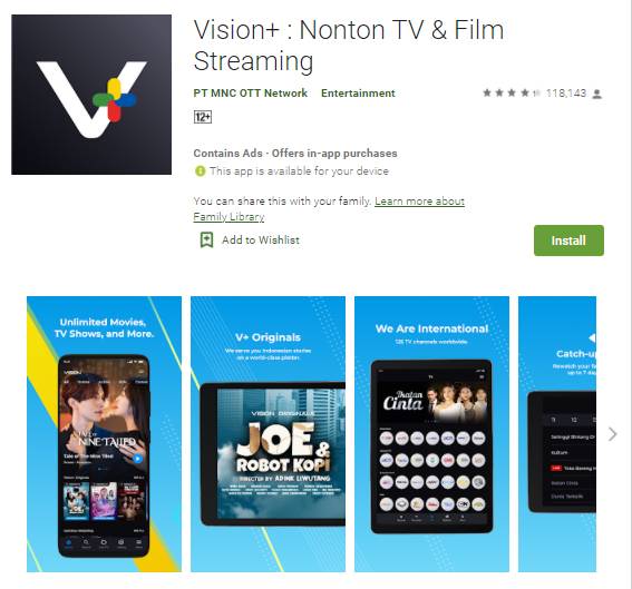 ilustrasi tampilan aplikasi Vision+ di Play Store (google.play.com/Vision+)