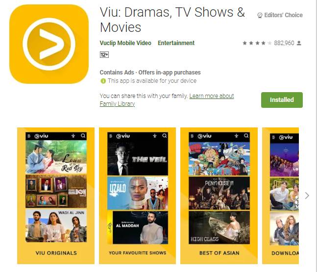ilustrasi tampilan aplikasi Viu di Play Store (google.play.com/Viu)